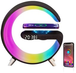 E-LIGHT Ładowarka bezprzewodowa G1 15W Wireless charger Desk Alarm Clock Atmosphere Night Lamp with Bluetooth Speker Black (475104811 (4751048110188)