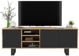 Meble Lindner Szafka RTV, NORD, półki, 150x35x53 cm, dąb wotan, czarny, mat | Tyletegotu