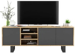 Meble Lindner Szafka RTV, NORD, półki, 150x35x53 cm, dąb wotan, grafit, mat | TYLETEGOTU