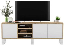 Meble Lindner Szafka RTV, rama, NORD, 150x35x53 cm, dąb wotan, biel, mat