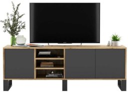 Meble Lindner Szafka RTV, NORD, rama, 150x35x53 cm, dąb wotan, grafit, mat | TYLETEGOTU