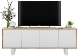 Meble Lindner Komoda RTV, loft, NORD, rama, 150x35x53 cm, dąb wotan, biel, mat | TYLETEGOTU