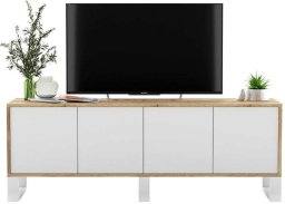 Meble Lindner Komoda RTV, NORD, 150x35x53 cm, dąb wotan, biel, mat | TYLETEGOTU