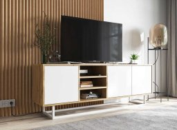 artmeble24 Szafka RTV, loft, NORD, 150x35x53 cm, dąb wotan, biel, mat | TYLETEGOTU