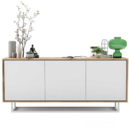 Meble Lindner Komoda do salonu, loft, NORD, 168x35x72 cm, dąb wotan, biel, mat | TYLETEGOTU