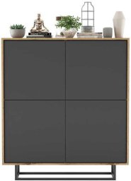 Meble Lindner Komoda do salonu, loft, NORD, 113x35x127 cm, dąb wotan, grafit, mat | TYLETEGOTU