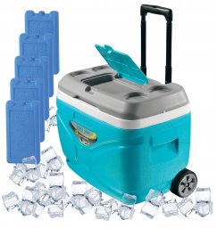 Lodówka turystyczna Pinnacle Na kółkach turkusowa 30L + 5 wkładów 500ml
