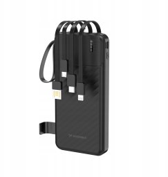 Wozinsky Powerbank W11-B 10000mAh 10W z wbudowanymi kablami i latarką - czarny (5907769388095)