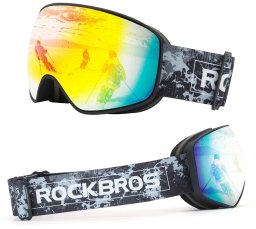 RockBros Gogle narciarskie SP284 - czarna piaskowana ramka, szara soczewka PC z czerwonym lustrem, dziecięce (5907769389559)