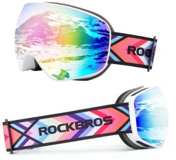 RockBros Gogle narciarskie SP284 - matowa biała ramka, szara soczewka PC z różowym lustrem Cherry Blossom, dziecięce (5907769389566)