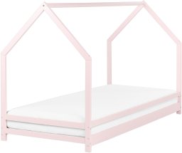 Beliani Łóżko dziecięce domek drewniane 90 x 200 cm pastelowy róż APPY