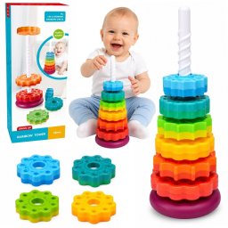 LeanToys Piramida Obrotowa Wieża Sorter Układanka Tęczowa 36cm 6 El. EDUKAMP (20242)