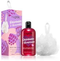 I love Set : Raspberry & Blackberry, Hydrating, Shower Gel, For All Skin Types, 500 ml + , Body Sponge For Women