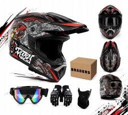 PRO-BIKER Kask Crossowy Motocyklowy Enduro Quad Lekki Gogle Rękawice Maska M Braders (18751183425)