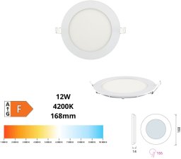 Horoz Downlight panel wpuszczany okrągły 168x14mm biały 230V 12W biały neutralny 4200K SLIM-12 ... (8680985579870)
