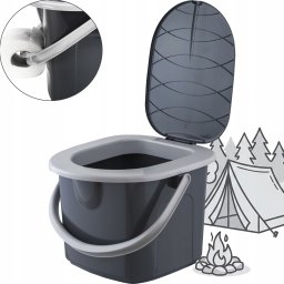 Branq Toaleta Turystyczna Wiadro WC Antracyt z pokrywą 15,5L 1305 (5906142985685)