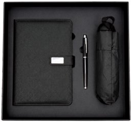 Giftdeco Elegancki Zestaw Upominkowy - Notes Skórzany z Parasolką i Długopisem w Pudełku Prezentowym - EE12