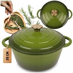 Atusa Emaliowany garnek żeliwny 26cm 5L HAGE oliwkowy (DQ26-olive)