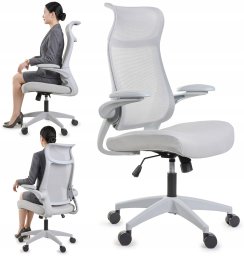 Krzesło biurowe Giosedio Ergonomiczny wygodny szary fotel biurowy, regulowane podłokietniki BHP siwy