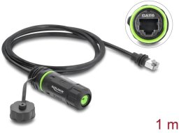 Delock Kabel RJ45 Wtyk do RJ45 Gniazdo Cat.6 do montażu z M20 x 1,5 mm Gwintem i Obudową kompatybilny z Starlink IP68 pyło- i wodoodporny 1 m czarny (90681)