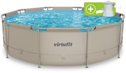 Virtufit Basen ogrodowy stelażowy VirtuFit 366x100 cm z pompą filtrującą beżowy