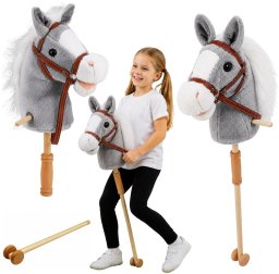 LeanToys Hobby Horse Koń Na Kiju Głowa Konia Dźwięki Galopu Rżenia Szary 100 cm EDUKAMP (30981)