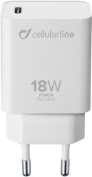 Ładowarka Cellularline Sieciowa z portem USB-C 18 W do szybszego ładowania modeli iPhone 8 lub nowszych z portem USB-C do Lightning (ACHIPHUSBCPD18WW)