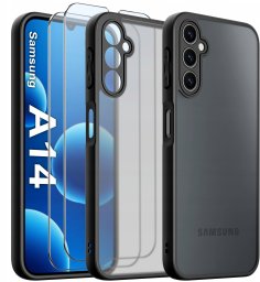 krainaGSM Etui Do Samsung A14 5G Wzmacniane Matowe Czarne Pancerne 2X Szkło