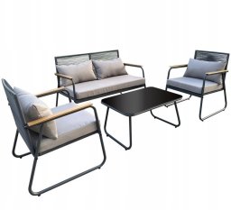 Jumi Zestaw mebli ogrodowych sofa 2 fotele i stolik czarny