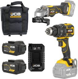 Zestaw elektronarzędzi JCB Professional Zestaw Wiertarko-wkrętarka 75 Nm Szlifierka kątowa 125 mm 2x 5Ah Ładowarka 4,5A Torba (JCB-18PKIT-4)