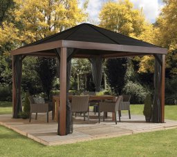 SOJAG Pawilon Aluminiowy Valencia 12x12 z moskitierą imitującą drewno 363x363x310 cm (SJ05700)