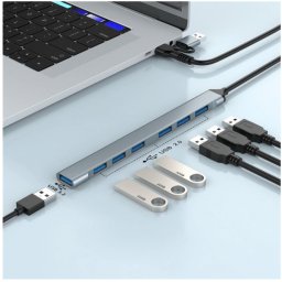 HUB USB Gembird 7-portowy HUB USB 3.2 (Gen 1) typu C (1x USB 3.2 + 6x USB 2.0) srebrny (UHB-ACM-U3P1U2P6-01)