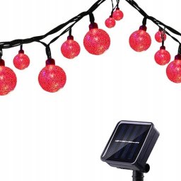 Lampki choinkowe DWM Solarne z kulkami, wodoodporne 5m, czerwone