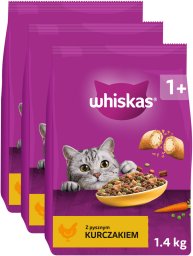 Whiskas Adult 3x1,4 kg - sucha karma dla dorosłego kota, z pysznym kurczakiem