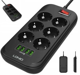 Listwa zasilająca LDNIO SE6403 6 Gniazd + 4x USB Przedłużacz (25247)