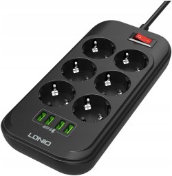 Listwa zasilająca LDNIO SE6403 6 Gniazd + 4x USB Przedłużacz (25247)