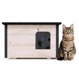 QLS Buda dla kota psa domek ocieplany budka drewniana biała 57x47 CM (09503)