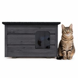 QLS Buda dla kota psa domek ocieplany budka drewniana szara 57x47 CM (08579)