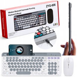 Klawiatura + mysz ELECTRONICA 4U Klawiatura bezprzewodowa i mysz (806) WiFi + Bluetooth 3 urządzenia biała