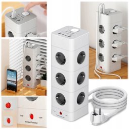 Listwa zasilająca ELECTRONICA 4U Listwa zasilająca 16w1 12 gniazd AC + 2x USB A + 2x USB C z włącznikiem