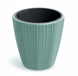 Prosperplast Doniczka plastikowa osłonka ryflowana z wkładem szałwia 34,9cm złoty