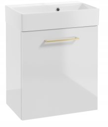 DomoDomo Szafka łazienkowa wisząca z umywalką 60x50cm Biały połysk uchwyt złoty Elara