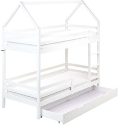 Beliani Łóżko piętrowe z szufladami Domek Drewno GIRGOLS 90 x 200 cm ze schowkiem Biały