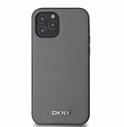 DKNY Tylna obudowa Apple PU Leather Silver Metal Logo Magsafe Case for iPhone 12/12 Pro Grey (57983120294)