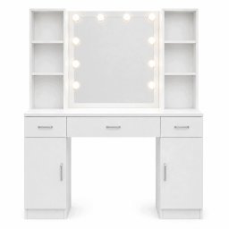 Lean Duża Toaletka Kosmetyczna z Lustrem LED Szafki Szuflady Biała 141x114x39 cm