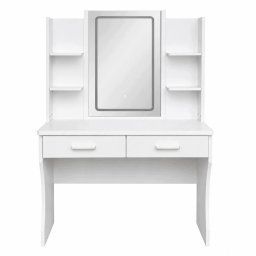 Lean Toaletka kosmetyczna z lustrem LED półki szuflady biała 140x80x40 cm