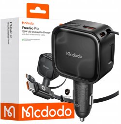 Ładowarka Mcdodo Szybka ładowarka samochodowa 3X USB USB-C 130W LED kabel zwijany 1M
