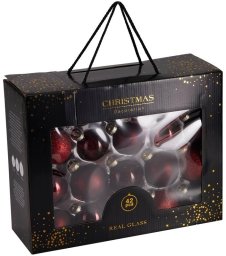 Skrzynkazdrewna Set of Glass Ornaments Burgundy 42pcs