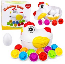 LeanToys Kura Edukacyjna 12 Jajek Sorter Nauka Kształtów Kolorów Zestaw EDUKAMP (31996)