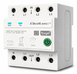 Qoltec Trójfazowy przekaźnik 63A na szynę DIN | 3P+N | Timer | Wi-Fi (50976)